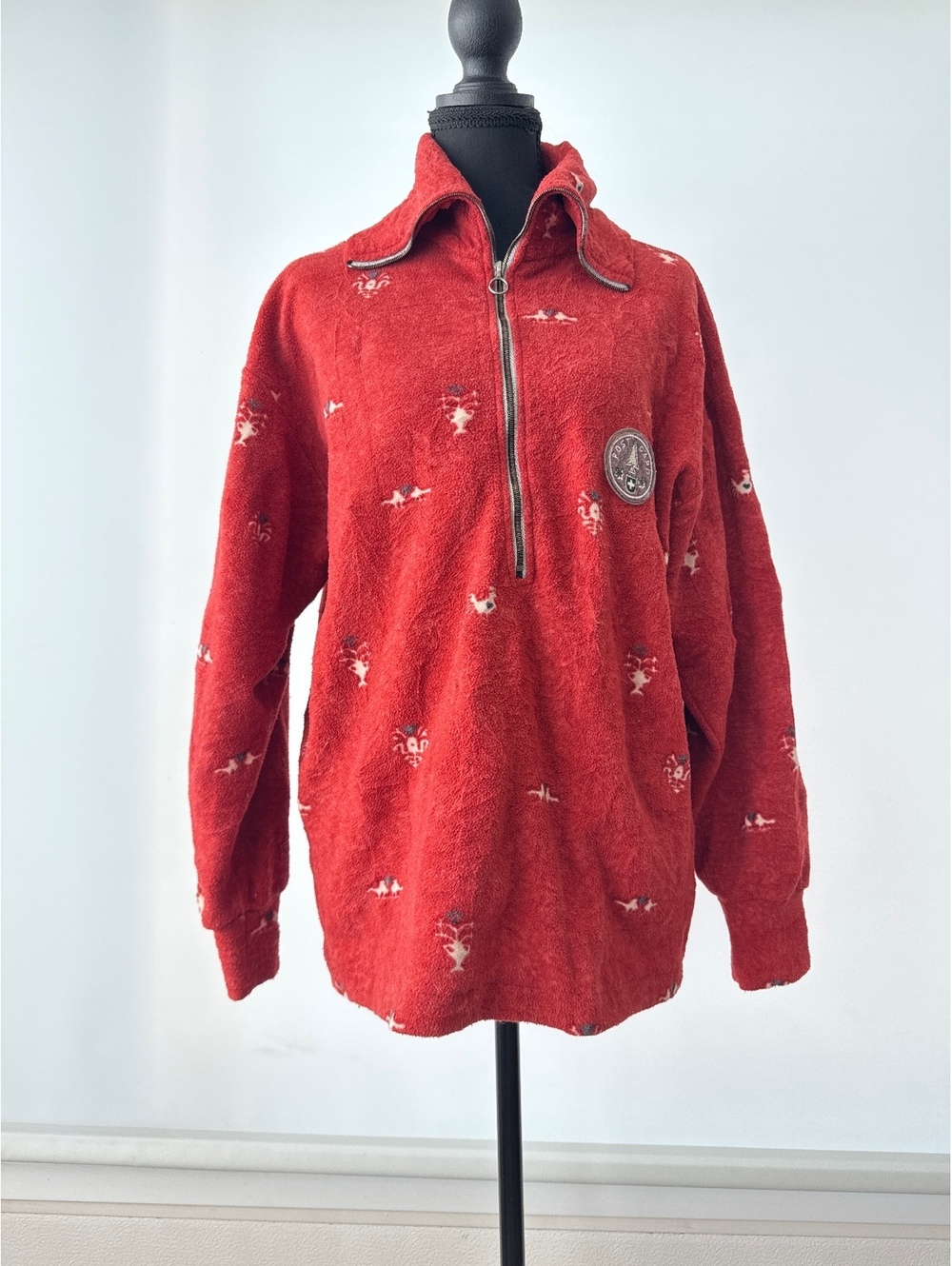 Postcard Italy Mens S Red Fleece Pullover Ski Sweater Alpine Quarter Zip